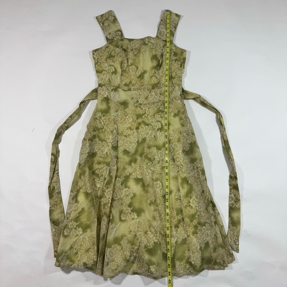 J Peterman Green Floral A Line Dress Tie Waist - Picture 6 of 8